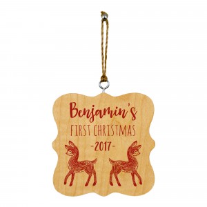 Baby's First Christmas Reindeer 3.25x3.25 Personalized Wood Ornament