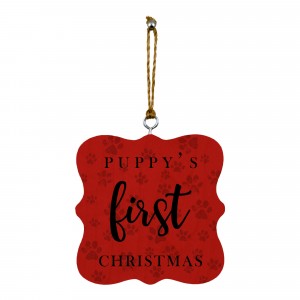 Puppy's First Christmas Pawprints 3.25x3.25 Personalized Wood Ornament