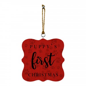 Puppy's First Christmas Pawprints 3.25x3.25 Personalized Wood Ornament