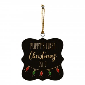 Puppy's First Christmas 3.25x3.25 Personalized Wood Ornament