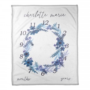 Blue Watercolor Wreath 50x60 Personalized Coral Fleece Blanket