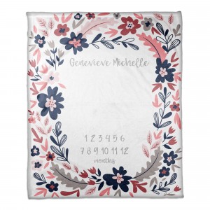 Navy Coral Florals 50x60 Personalized Coral Fleece Blanket