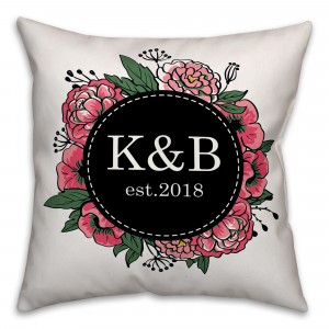 Floral Wreath Initials 18x18 Personalized Indoor / Outdoor Pillow