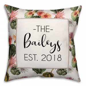 Cactus Floral Pattern 18x18 Personalized Indoor / Outdoor Pillow