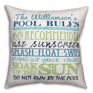 Pool Rules 18x18 Personalized Indoor / Outdoor Pillow