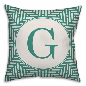 Teal Aztec Pattern Monogram 18x18 Personalized Indoor / Outdoor Pillow