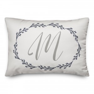 Gray Wreath Monogram 14x20 Personalized Indoor / Outdoor Pillow