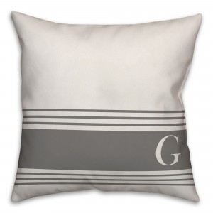 Gray Stripe Monogram 18x18 Personalized Indoor / Outdoor Pillow