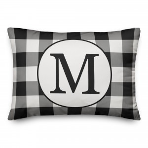 Black and White Buffalo Check Monogram 14x20 Personalized Indoor / Outdoor Pillow