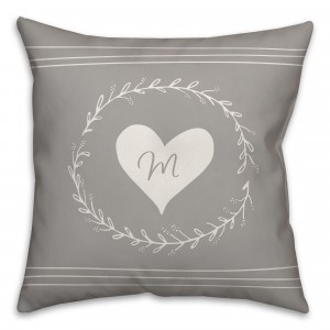 Simple Heart Monogram 18x18 Personalized Spun Poly Pillow
