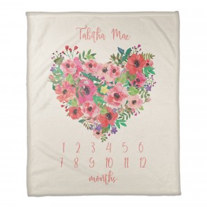 Floral Heart 50x60 Personalized Coral Fleece Blanket