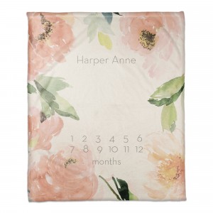 Blush Floral Border 50x60 Personalized Coral Fleece Blanket