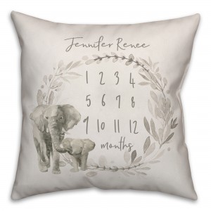 Watercolor Elephant Wreath 18x18 Personalized Spun Poly Pillow