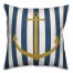 Nautical Gold Anchor Blue Striped 18x18 Faux Suede Pillow