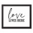 Love Lives Here 14x11 Black Framed Canvas