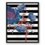 Blue Flower on Black and White Stripes I 24x30 Black Floating Framed Canvas