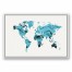 Blue World Map 24x36 White Floating Framed Canvas