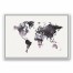 Black and White World Map 24x36 White Floating Framed Canvas