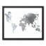 Gray World Map 16x20 Black Framed Canvas