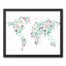 Floral World Map 16x20 Black Framed Canvas