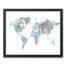 Greige World Map 16x20 Black Framed Canvas