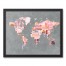Pink on Gray World Map  16x20 Black Framed Canvas