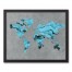 Blue on Gray World Map 16x20 Black Framed Canvas