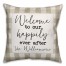 Welcome to our Happily Ever After Tan Buffalo Check 18x18 Personalized Indoor / Outdoor Pillow
