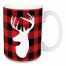 White Deer Head on Red Buffalo Plaid 15 oz Mug