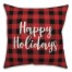Happy Holidays in Buffalo Check Plaid 18x18 Spun Poly Pillow Cover