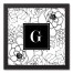 Black Sketched Floral Monogram 12x12 Personalized Black Framed Canvas