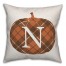 Plaid Pumpkin Monogram - N 18x18 Spun Poly Pillow