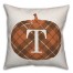 Plaid Pumpkin Monogram - T 18x18 Spun Poly Pillow