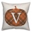 Plaid Pumpkin Monogram - V 18x18 Spun Poly Pillow
