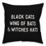 Black Cats Wing of Bats & Witches Hats Pillow