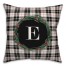 Black Plaid Monogram Wreath - E 18x18 Spun Poly Pillow