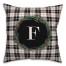 Black Plaid Monogram Wreath - F 18x18 Spun Poly Pillow