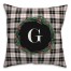 Black Plaid Monogram Wreath - G 18x18 Spun Poly Pillow