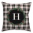 Black Plaid Monogram Wreath - H 18x18 Spun Poly Pillow