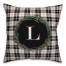 Black Plaid Monogram Wreath - L 18x18 Spun Poly Pillow