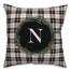 Black Plaid Monogram Wreath - N 18x18 Spun Poly Pillow