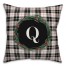 Black Plaid Monogram Wreath - Q 18x18 Spun Poly Pillow