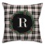 Black Plaid Monogram Wreath - R 18x18 Spun Poly Pillow