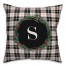Black Plaid Monogram Wreath - S 18x18 Spun Poly Pillow