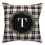 Black Plaid Monogram Wreath - T 18x18 Spun Poly Pillow