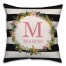 Spring Wreath Pink Monogram Stripes Black 18x18 Personalized Indoor / Outdoor Pillow