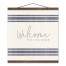Welcome Linen Stripes 16x16 Teak Hanging Canvas