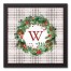 Holiday Gray Plaid Monogram Wreath W 12x12 Black Framed Canvas