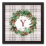 Holiday Gray Plaid Monogram Wreath Y 12x12 Black Framed Canvas