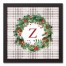 Holiday Gray Plaid Monogram Wreath Z 12x12 Black Framed Canvas